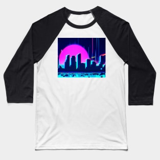 Synthwave city skyline Baseball T-Shirt